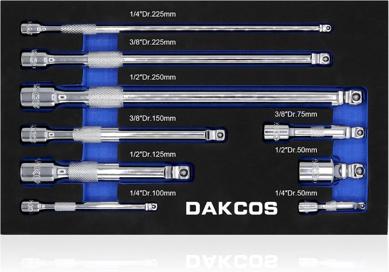 DAZCOS 9 Pieces Wobble Extension Set Includes 1/4 3/8 1/2 Inch drive Extensions Premium Chrome Vanadium Steel with Mirror Finish - Image 1